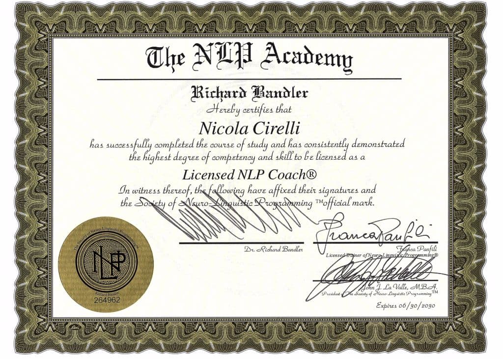 Attestato: NLP Coach — Dr. Richard Bandler